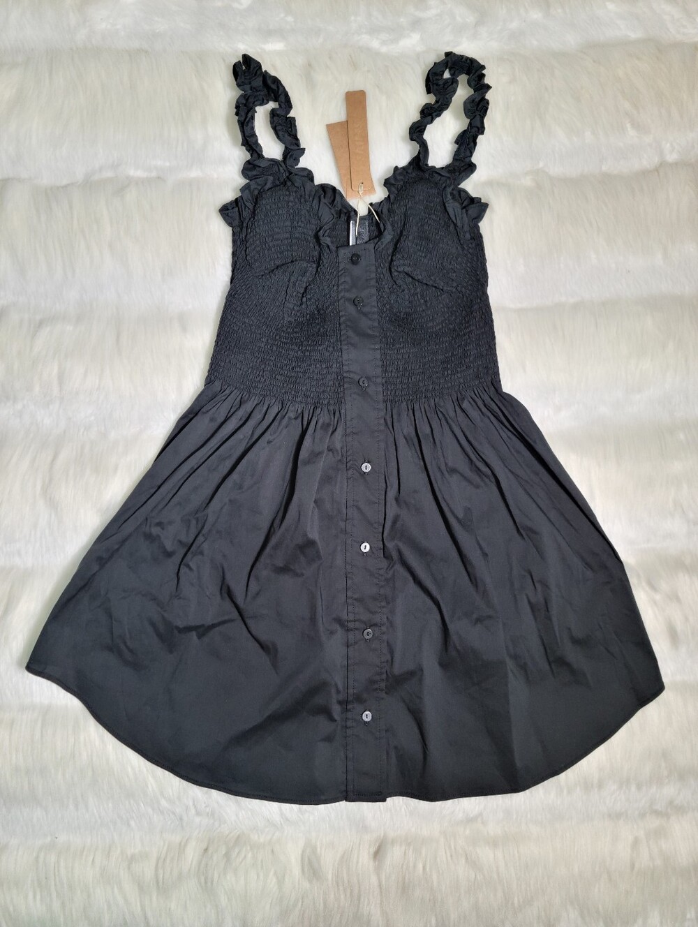 SKIMS Poplin Apparel Smocked Mini Dress Black Onyx Women XS NEW